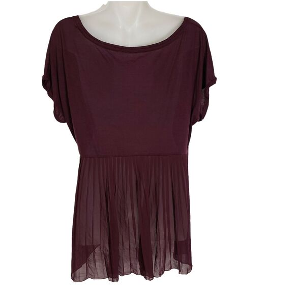 American Eagle Womens T Shirt Large Happy Hour Swing Top Sheer Pleated Chiffon - Picture 2 of 9